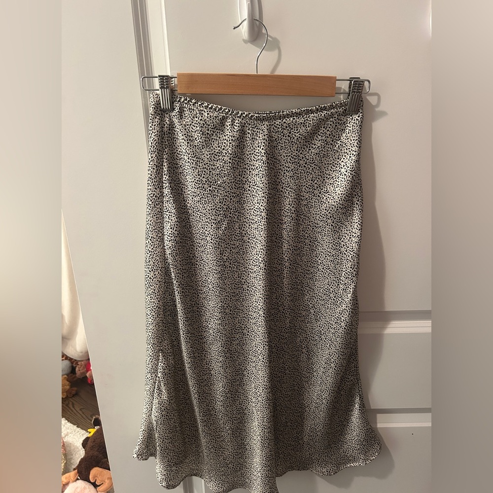 Black and White Patterned Silk Midi Skirt